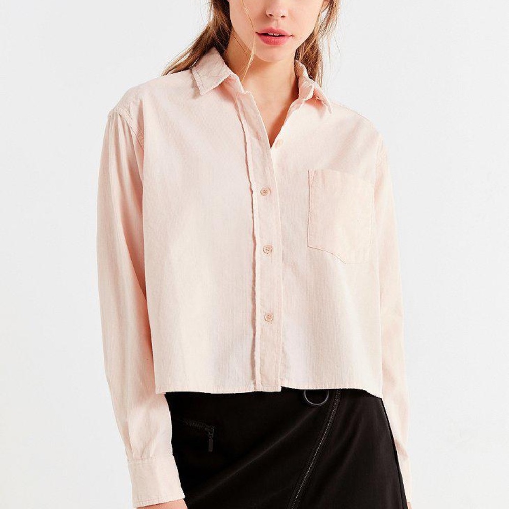 UO Rose Blush Pink Crop Corduroy Button Down